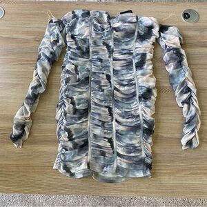 Brand new blue and white marble ruched mini dress